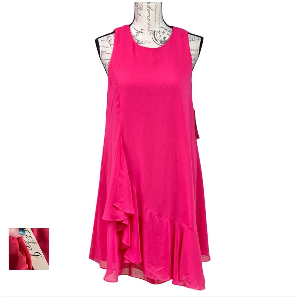Eliza J NWT Pink Ruffle Front Shift Dress